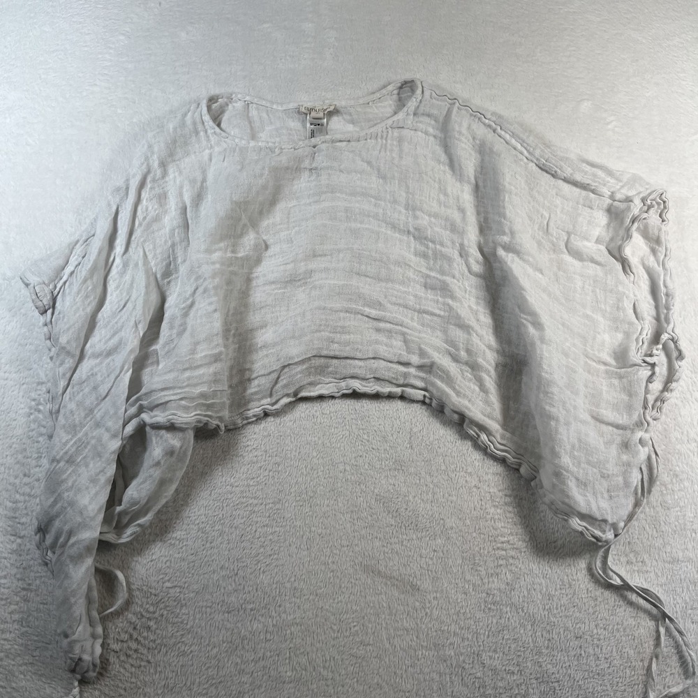 Eileen Fisher Blouse Womens M/L White 100% Organic Linen Cropped Dolman Top